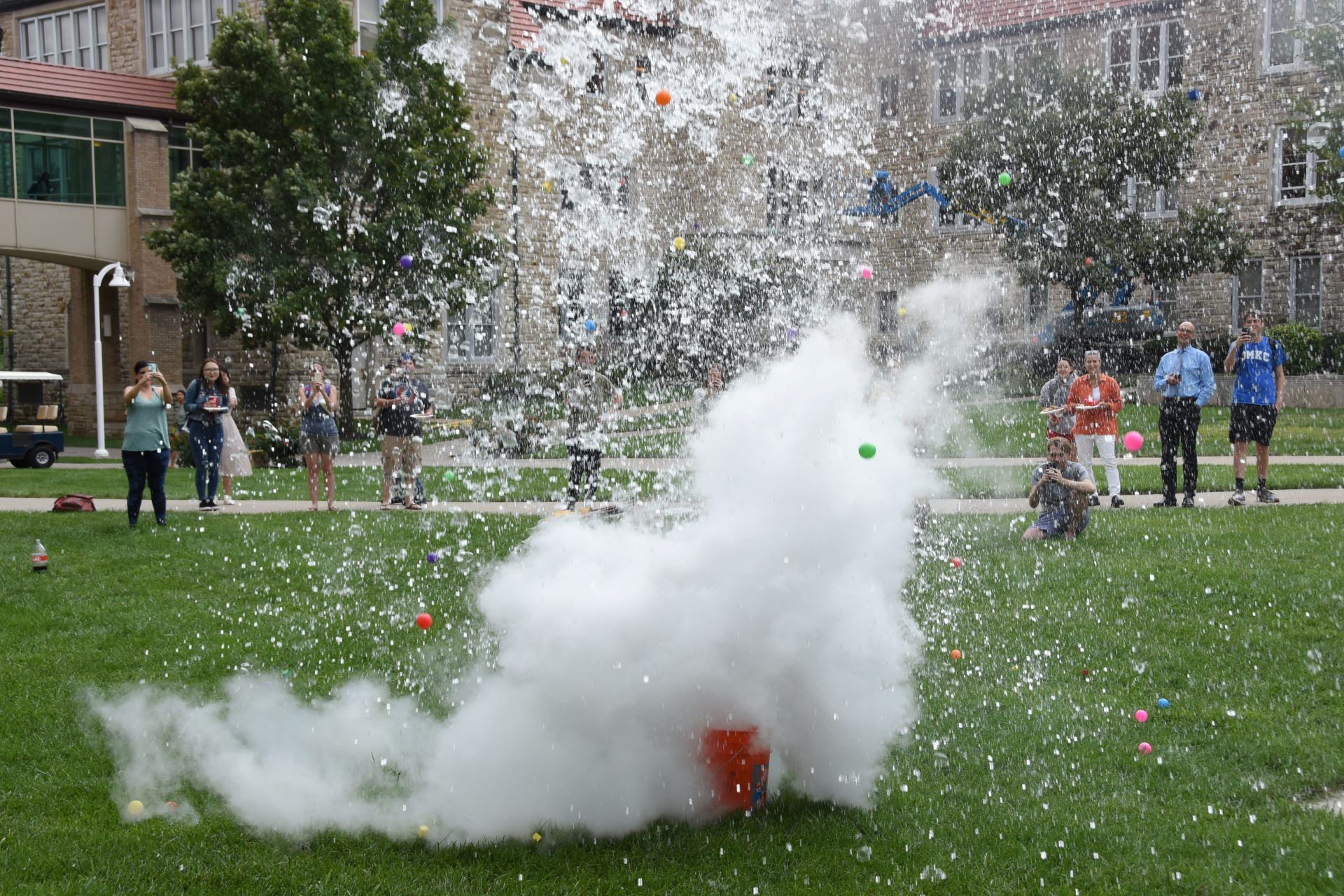 a chemical reaction in a trash can